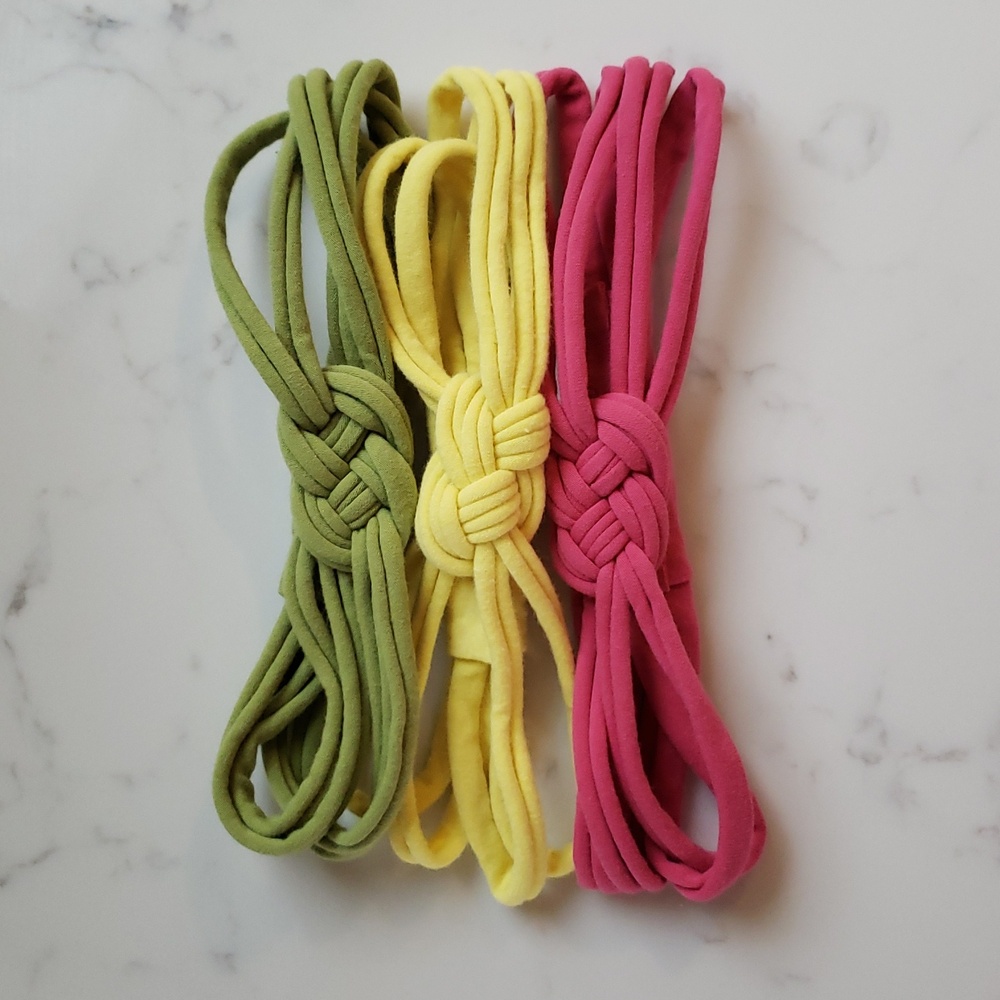 Set of 3 Womens Sailor Knot Headband Green Yellow Pink, Adult Upcycled Hairband